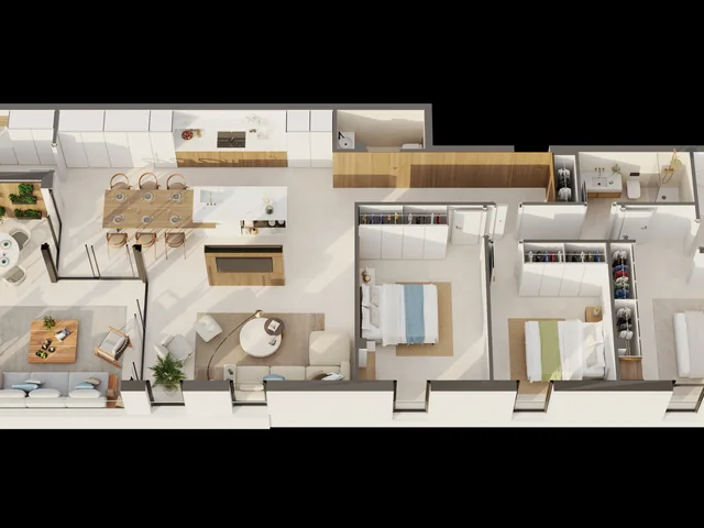 Planta 3D de una vivienda de Terrazas del Puerto