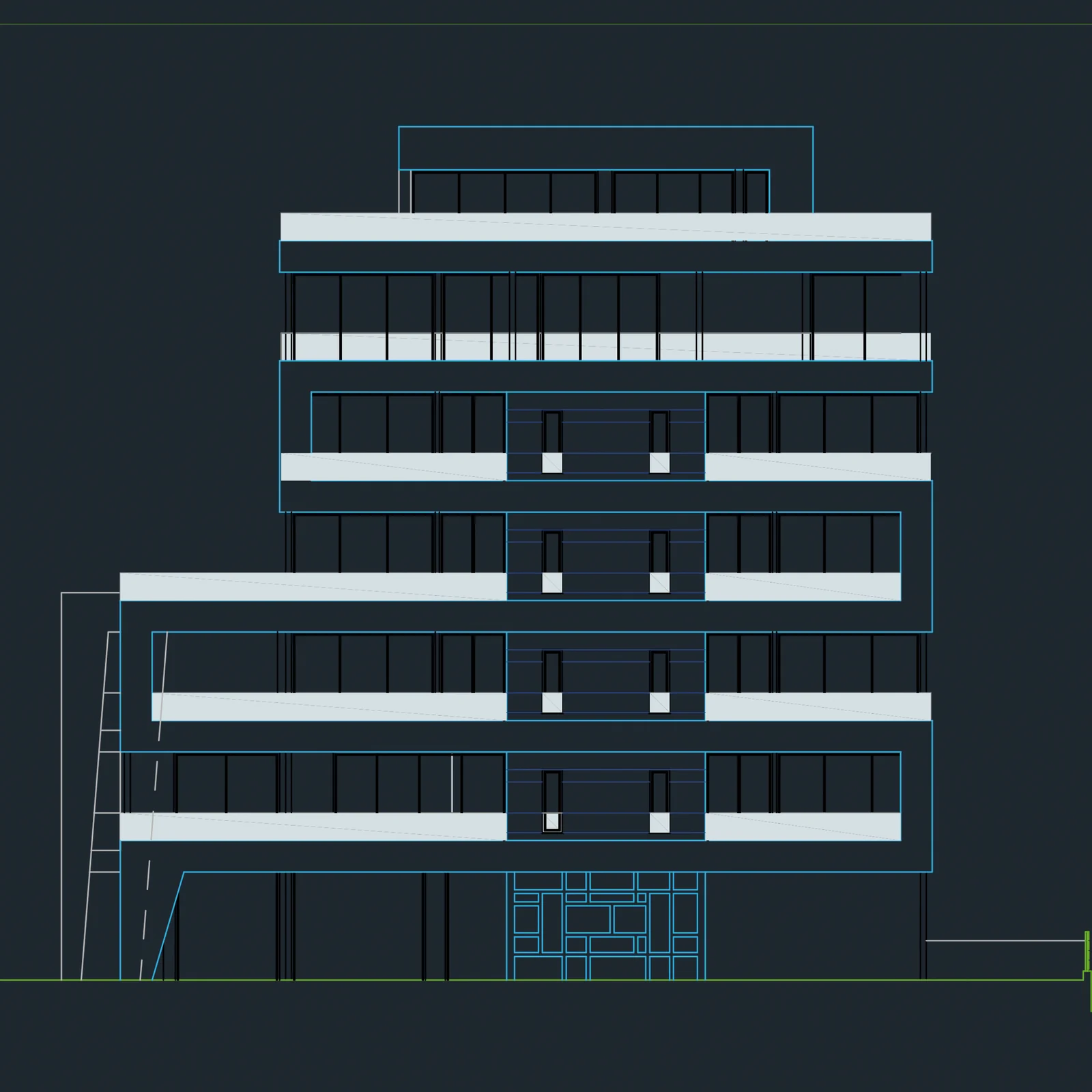Alzado en AutoCAD del edificio Terrazas del Puerto